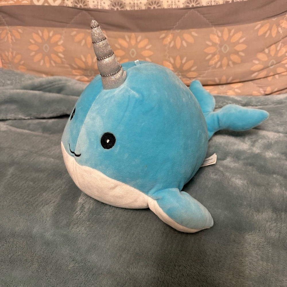 2019 Kellytoy Squishmallow 12" Narwhal Wally Blue Plush Silver Sparkle Horn